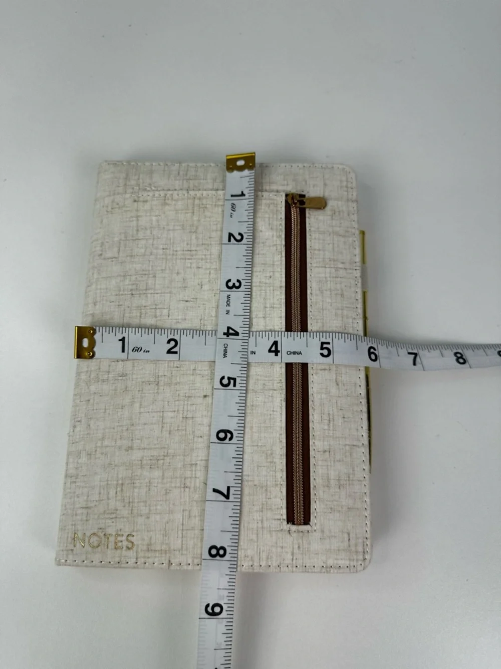 Eccolo Cream Textured Cloth Cover Smaller Journal With Zip Front Pocket & Pen